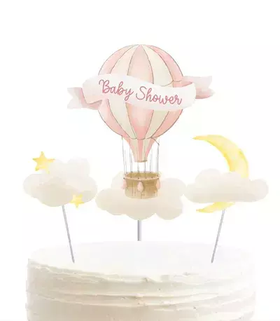 Topper Globo Aerostático Rosa + 3 pinches Para baby Shower