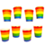 10 Vasos Rayadoa Arcoiris con borde dorado