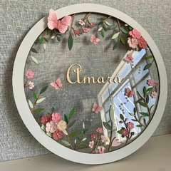 Guirlanda 35 cm | Rosas e mini borboletas - comprar online