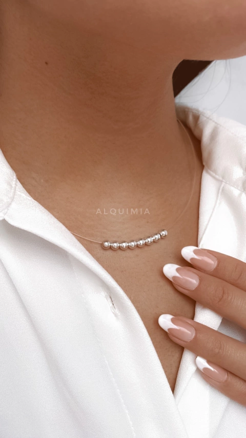 Chocker invisible con bolitas de plata 5 mm + terminales de plata- ( 35 cm y 40 cm de largo)- C.042/2