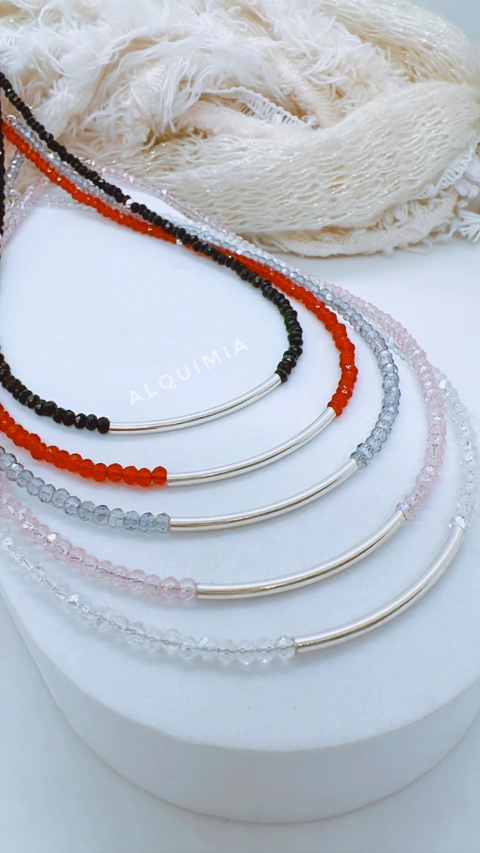 “CHOCKER CRISTAL CON TUBITO”- (plata 925)- 40 cm de largo- C.066/2