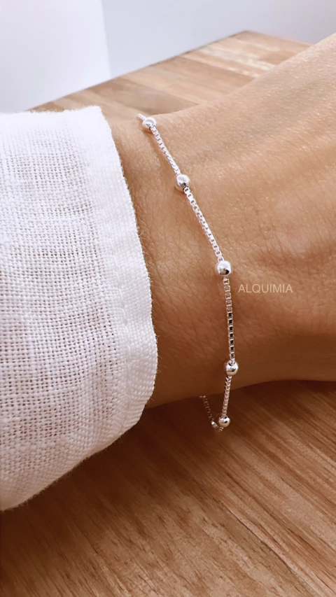 PULSERA VENECIANA CON BOLITAS 2.5 mm - 19cm - PLATA 925- P.022/2