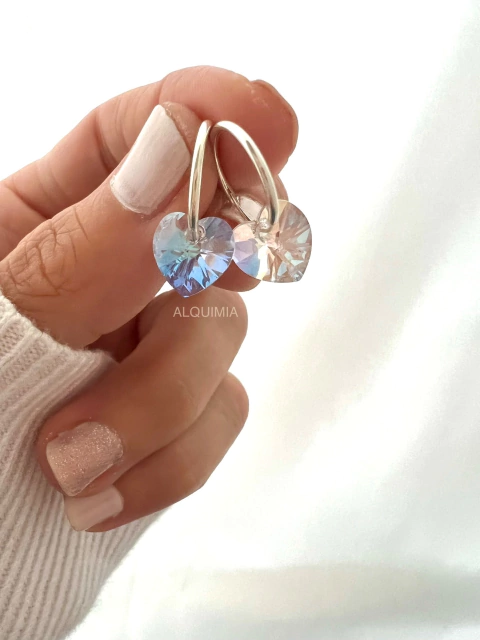 ARGOLLAS “FUEGO” cora cristal moonlight- (argolla 14 mm- dije 10 mm) - por par - A.040/2