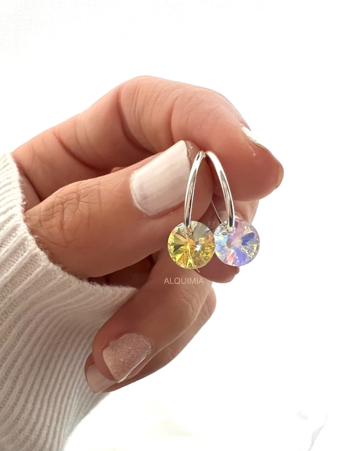 ARGOLLAS “FUEGO” cristal aurora borealis- (argolla 14 mm- dije 8 mm) - por par - A.042/2
