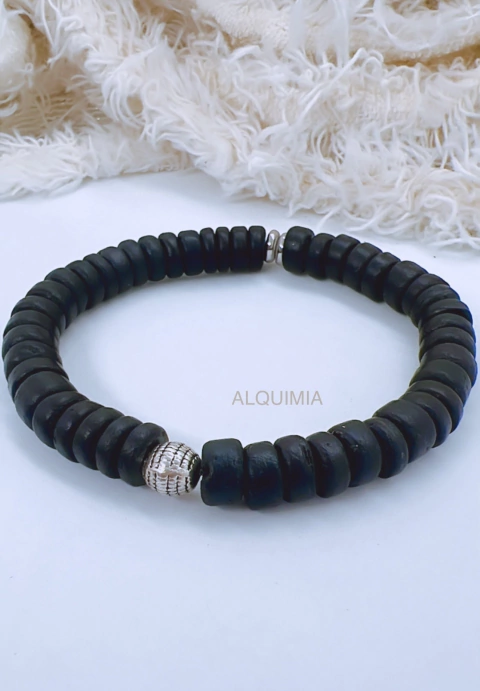 “PULSERA JACK” - hombre elastizada - bolas de coco y fundición - P.038