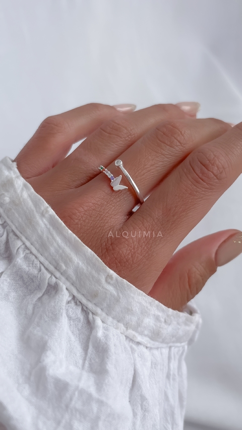 ANILLO “ BUTTERFLY”-PLATA 925 -micropiedra multicolor regulable- del talle 14 al 20- AN.005