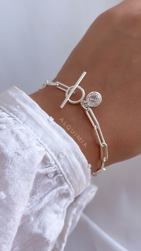 PULSERA “CLOE”-maciza con punto de luz- 17 cm de largo- PLATA 925 IMPORTADA- P.060