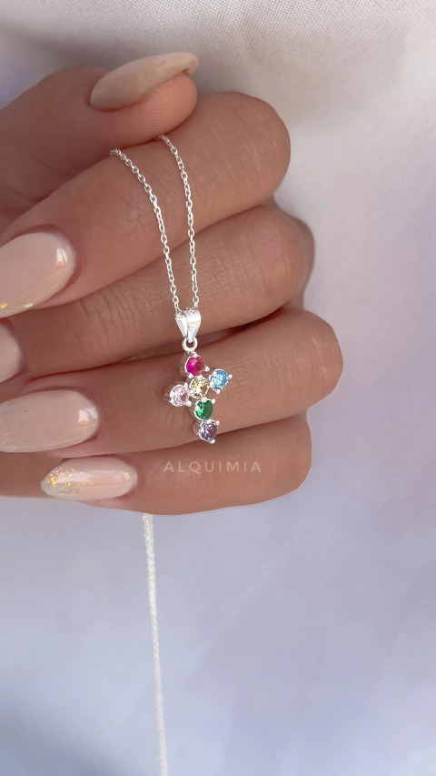 CRUZ PIEDRAS DE COLORES- PLATA 925- importada- SIN CADENA- D.014