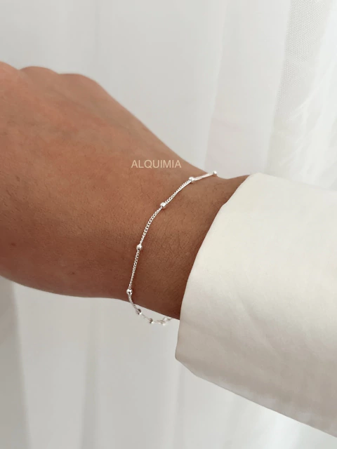 “PULSERA GRUMET CON BOLITAS 1x1 fina” - 18 cm- PLATA 925- P.021/3 - comprar online