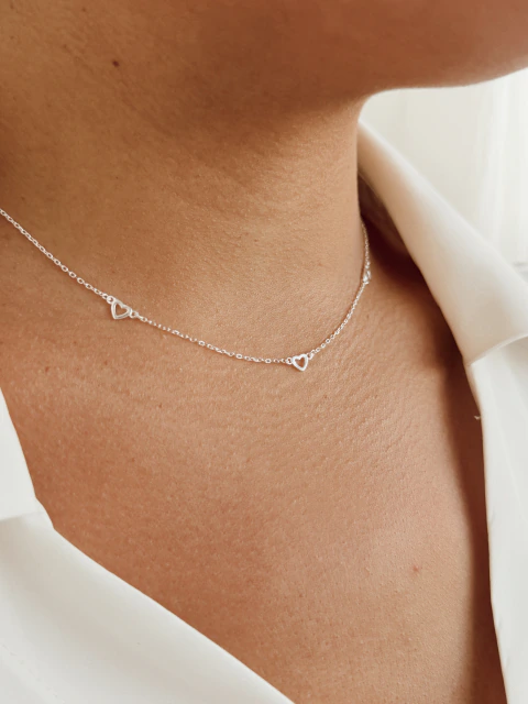 “ CHOCKER 3 CORAZÓNES”- 35+5 cm de extensión- PLATA 925- C.028/3
