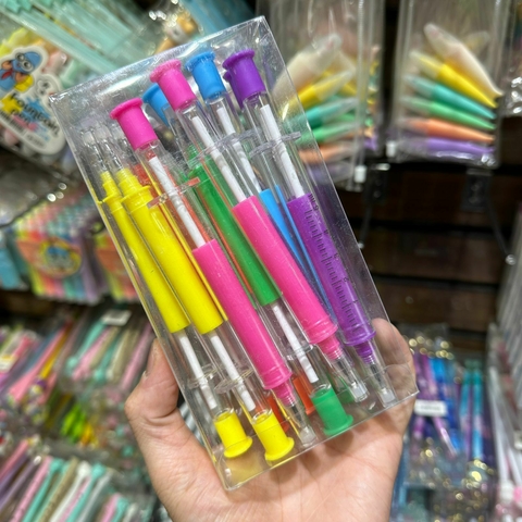Kit C/12 Caneta Seringa Papelaria Kawaii