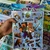 Pacote de adesivos do jogo Minecraft, com personagens e itens do jogo em fundo azul.