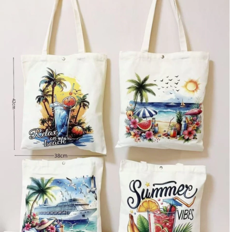Kit C/12 Bolsa de Praia Estilo Pintura Artística Atacado