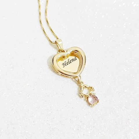 Colar coração com nome personalizado com pingentes banhado a ouro 18k