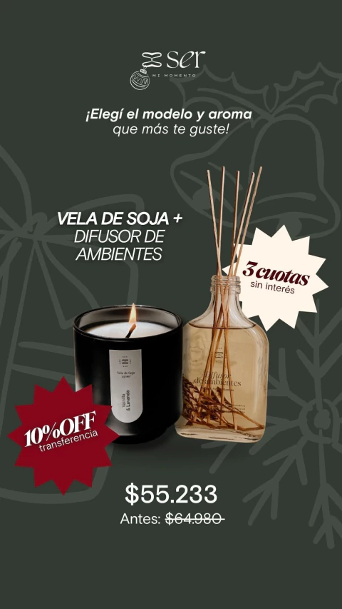 Vela de soja + Difusor de ambientes - comprar online