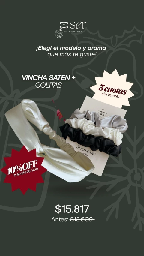 Vincha de satén + Pack de colitas