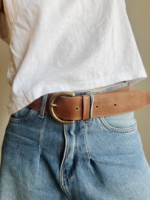 Cinto Cuero Hebilla Redonda