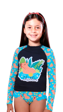 Conjunto Camiseta e Calcinha com Proteção Solar UV Menina Capivara - TOUCA GRÁTIS - comprar online