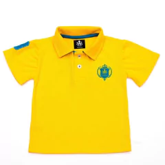Polo Infantil Bordada Modelo Escudo Manga Curta Piquet Amarela Com Detalhes Em Azul | Otto