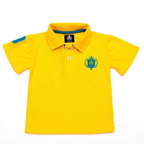 Polo Infantil Bordada Modelo Escudo Manga Curta Piquet Amarela Com Detalhes Em Azul | Otto