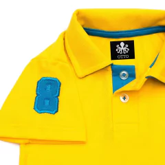 Polo Infantil Bordada Modelo Escudo Manga Curta Piquet Amarela Com Detalhes Em Azul | Otto - comprar online