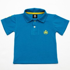 Polo Infantil Bordada Manga Curta Piquet Azul Com Detalhes Em Amarelo | Otto