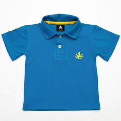 Polo Infantil Bordada Manga Curta Piquet Azul Com Detalhes Em Amarelo | Otto