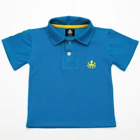 Polo Infantil Bordada Manga Curta Piquet Azul Com Detalhes Em Amarelo | Otto