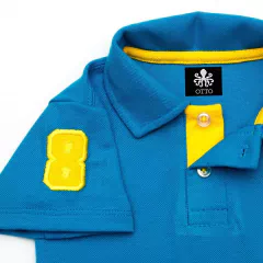 Polo Infantil Bordada Manga Curta Piquet Azul Com Detalhes Em Amarelo | Otto - comprar online
