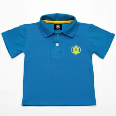 Polo Infantil Bordada Modelo Escudo Manga Curta Piquet Azul Com Detalhes Em Amarelo | Otto