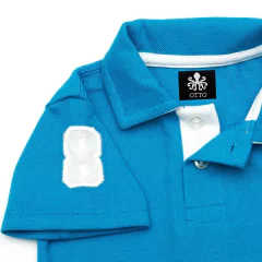 Polo Infantil Bordada Modelo Escudo Manga Curta Piquet Azul Com Detalhes Em Branco | Otto - comprar online
