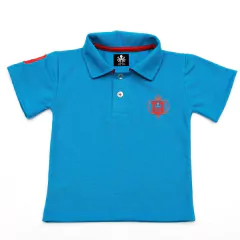Polo Infantil Bordada Modelo Escudo Manga Curta Piquet Azul Com Detalhes Em Vermelho | Otto