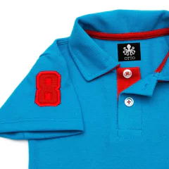 Polo Infantil Bordada Modelo Escudo Manga Curta Piquet Azul Com Detalhes Em Vermelho | Otto - comprar online