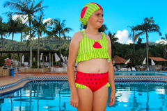 Biquíni com Proteção Solar UV Menina Melancia - TOUCA DE BRINDE