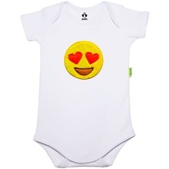Body Bordado Manga Curta Branco Algodão Emoticon Apaixonado | Isabb