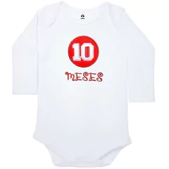 Body Bordado Manga Longa Branco Algodão Mesversário 10 Meses | Isabb