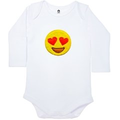 Body Bordado Manga Longa Branco Algodão Emoticon Apaixonado | Isabb