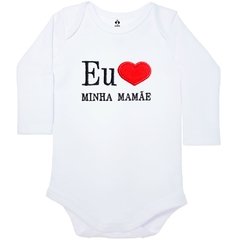 Body Bordado Manga Longa Branco Algodão Eu Amo Minha Mamãe | Isabb