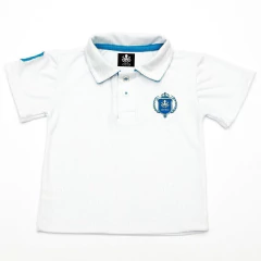 Polo Infantil Bordada Modelo Escudo Manga Curta Piquet Branco Com Detalhes Em Azul | Otto