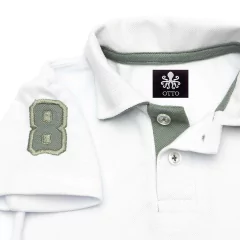 Polo Infantil Bordada Para Meninos Manga Curta Piquet Branco Com Detalhes Em Cinza | Otto - comprar online