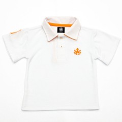 Polo Infantil Bordada Para Meninos Manga Curta Piquet Branco Com Detalhes Em Laranja | Otto
