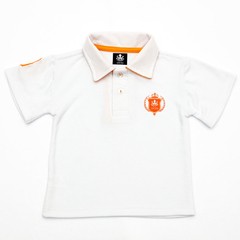 Polo Infantil Bordada Modelo Escudo Manga Curta Piquet Branco Com Detalhes Em Laranja | Otto