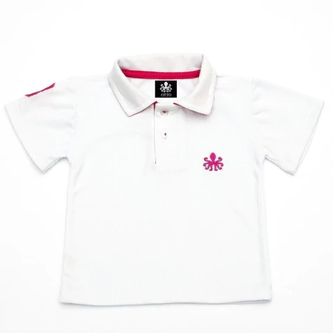 Polo Infantil Bordada Para Meninos Manga Curta Piquet Branco Com Detalhes Em Pink | Otto