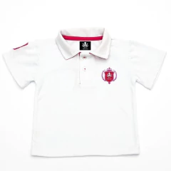 Polo Infantil Bordada Modelo Escudo Manga Curta Piquet Branco Com Detalhes Em Pink | Otto