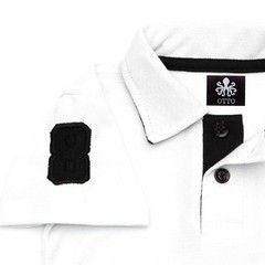 Polo Infantil Bordada Para Meninos Manga Curta Piquet Branco Com Detalhes Em Preto | Otto - comprar online