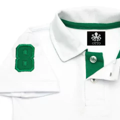 Polo Infantil Bordada Para Meninos Manga Curta Piquet Branco Com Detalhes Em Verde-Bandeira | Otto - comprar online