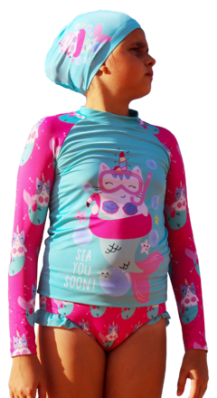 Conjunto Camiseta e Calcinha com Proteção Solar UV Menina Cat Tudo