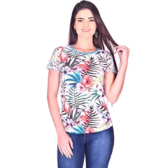 T-Shirt Feminina Flamingo e Flores - Otto