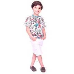 Camiseta Menino Flamingo e Flores - Isabb