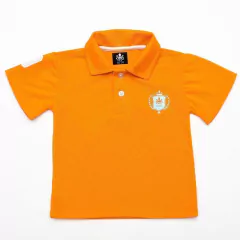 Polo Infantil Bordada Modelo Escudo Manga Curta Piquet Laranja Com Detalhes Em Branco | Otto